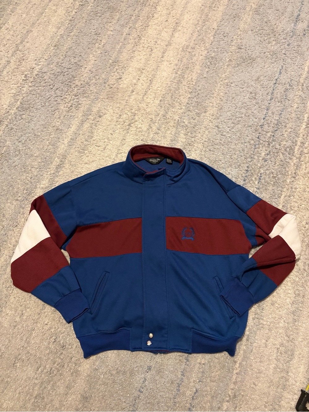 Vintage Christian Dior Monsieur Track Jacket Large Blue Maroon Colorblock Full Z